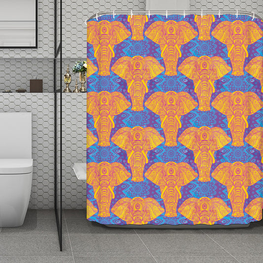 Yellow Mandala Elephant Pattern Print Polyester Shower Curtain