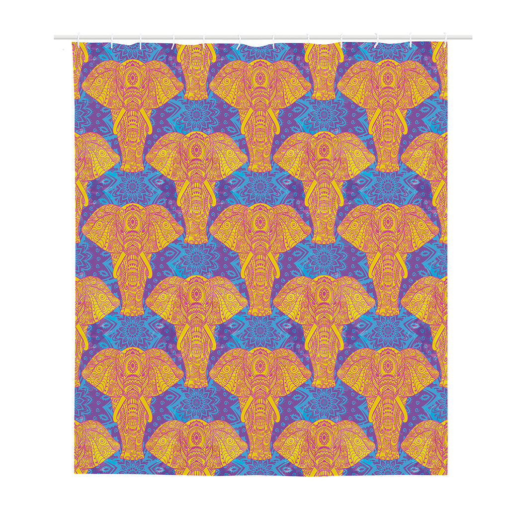 Yellow Mandala Elephant Pattern Print Polyester Shower Curtain