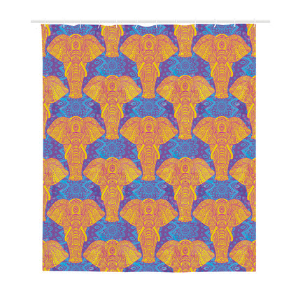 Yellow Mandala Elephant Pattern Print Polyester Shower Curtain