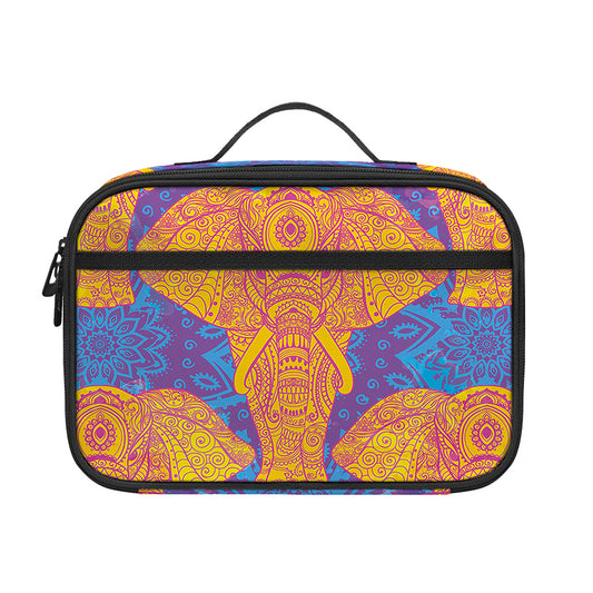 Yellow Mandala Elephant Pattern Print Portable Lunch Bag