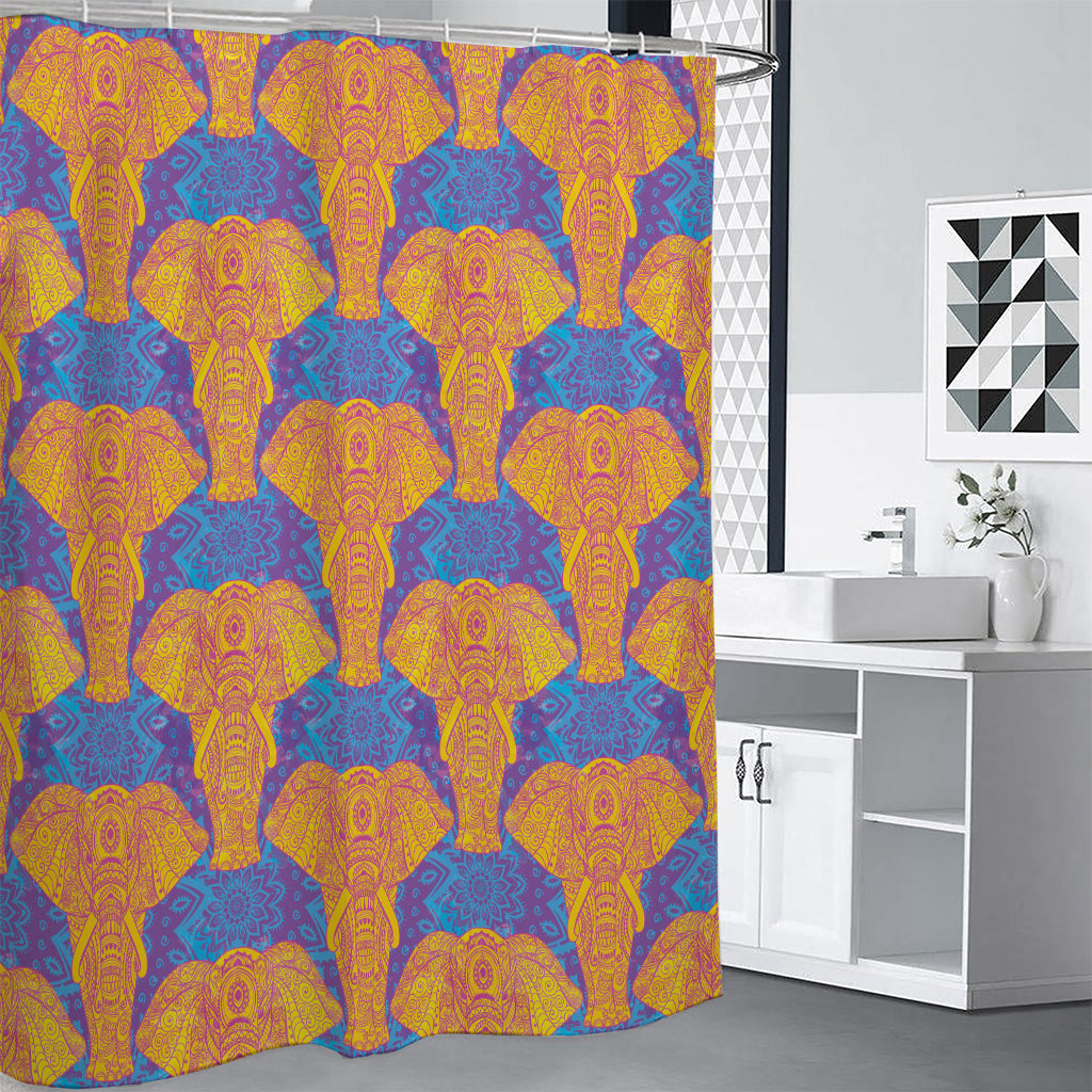 Yellow Mandala Elephant Pattern Print Premium Shower Curtain