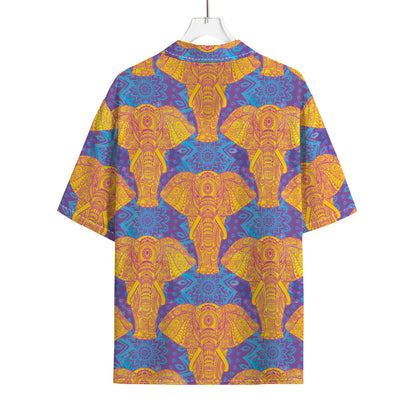 Yellow Mandala Elephant Pattern Print Rayon Hawaiian Shirt