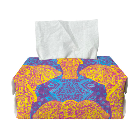 Yellow Mandala Elephant Pattern Print Rectangle Tissue Box Cover