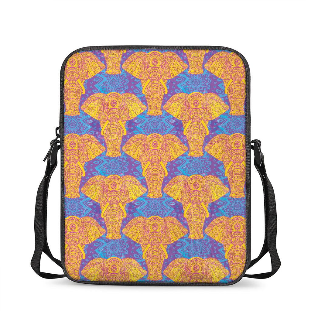 Yellow Mandala Elephant Pattern Print Rectangular Crossbody Bag