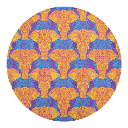 Yellow Mandala Elephant Pattern Print Round Blanket