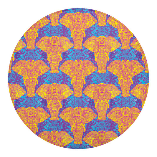 Yellow Mandala Elephant Pattern Print Round Blanket