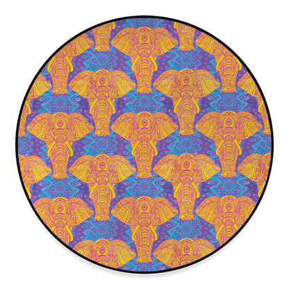 Yellow Mandala Elephant Pattern Print Round Floor Mat