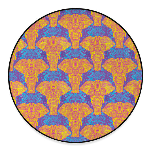 Yellow Mandala Elephant Pattern Print Round Floor Mat