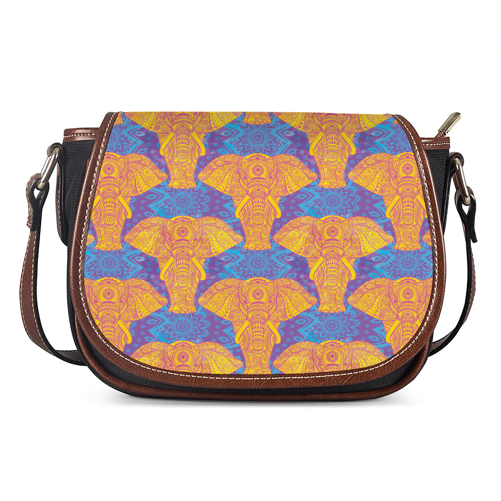 Yellow Mandala Elephant Pattern Print Saddle Bag