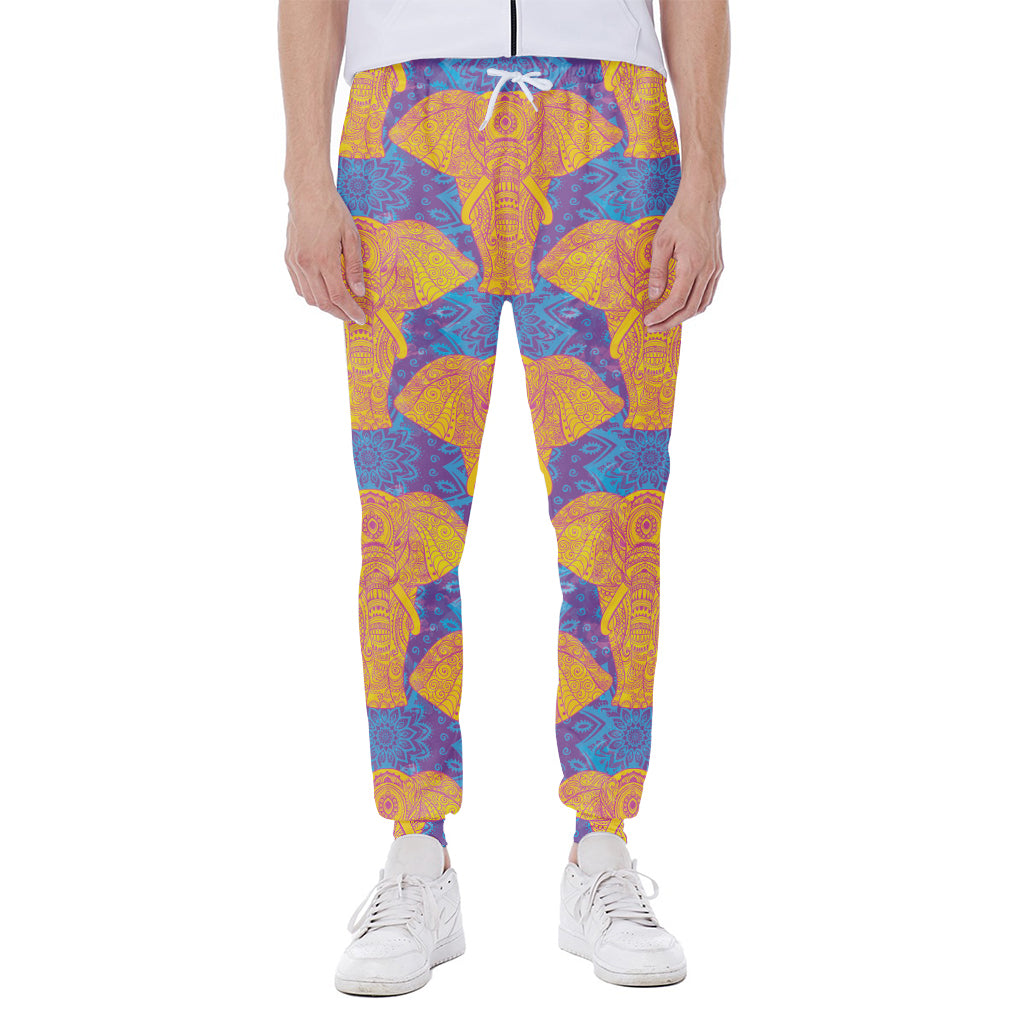 Yellow Mandala Elephant Pattern Print Scuba Joggers
