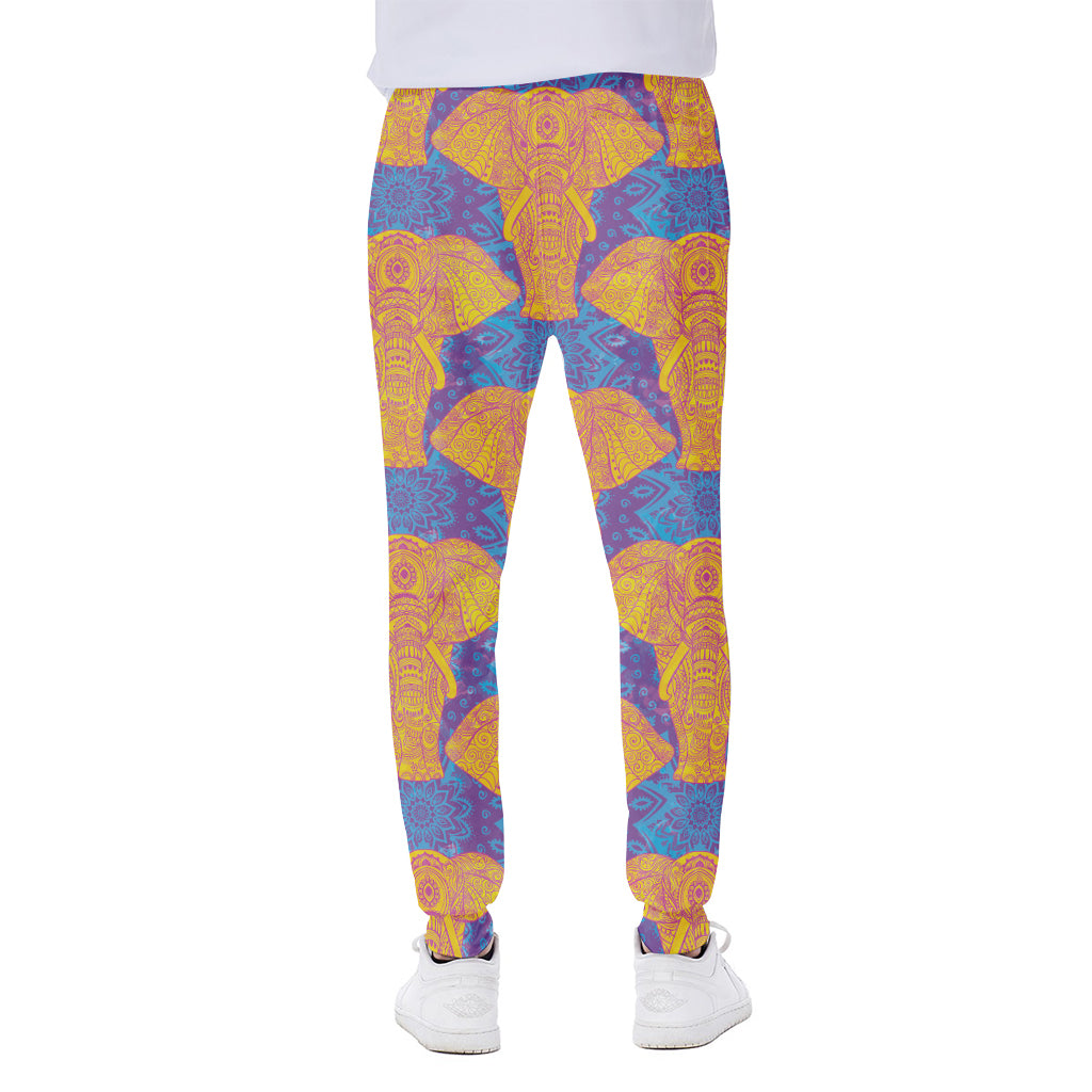 Yellow Mandala Elephant Pattern Print Scuba Joggers