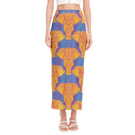 Yellow Mandala Elephant Pattern Print Side Slit Maxi Skirt