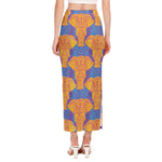 Yellow Mandala Elephant Pattern Print Side Slit Maxi Skirt