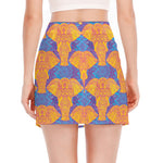 Yellow Mandala Elephant Pattern Print Side Slit Mini Skirt