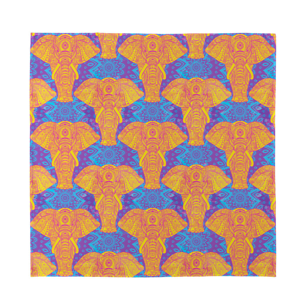 Yellow Mandala Elephant Pattern Print Silk Bandana