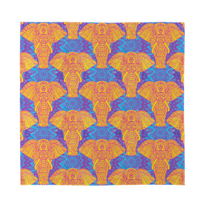 Yellow Mandala Elephant Pattern Print Silk Bandana
