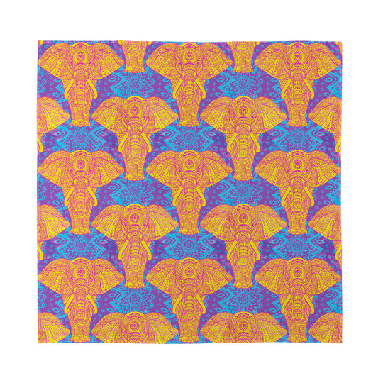 Yellow Mandala Elephant Pattern Print Silk Bandana