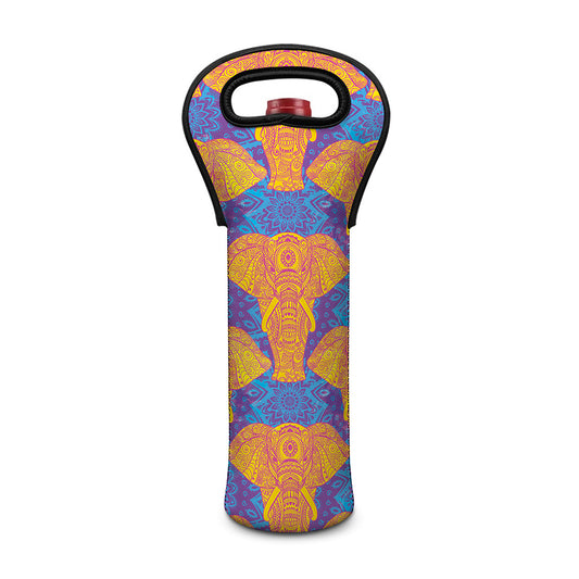 Yellow Mandala Elephant Pattern Print Single Neoprene Wine Tote