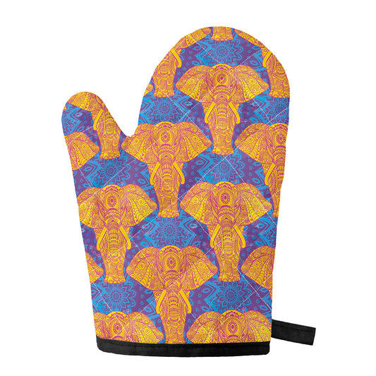 Yellow Mandala Elephant Pattern Print Single Oven Mitt