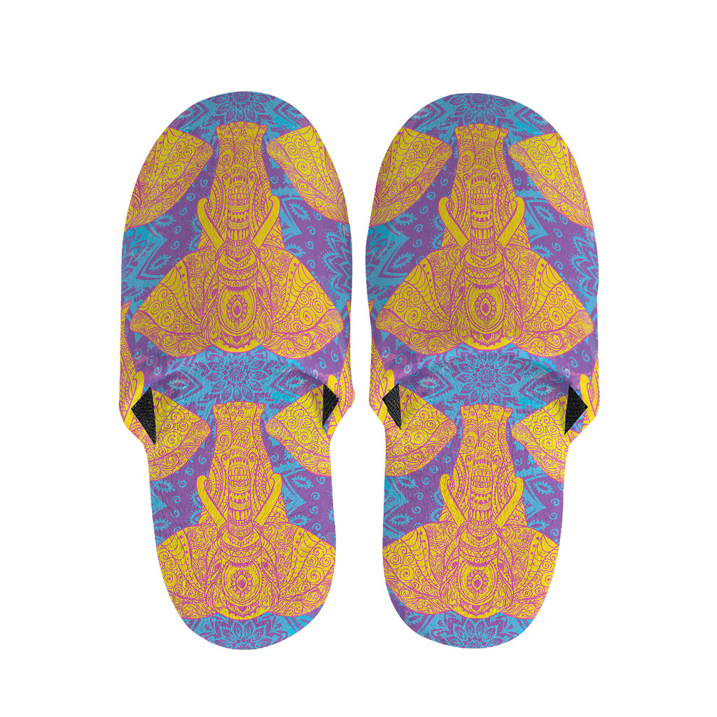 Yellow Mandala Elephant Pattern Print Slippers