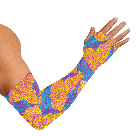 Yellow Mandala Elephant Pattern Print Sun Protection Arm Sleeves