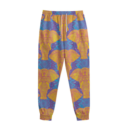 Yellow Mandala Elephant Pattern Print Sweatpants