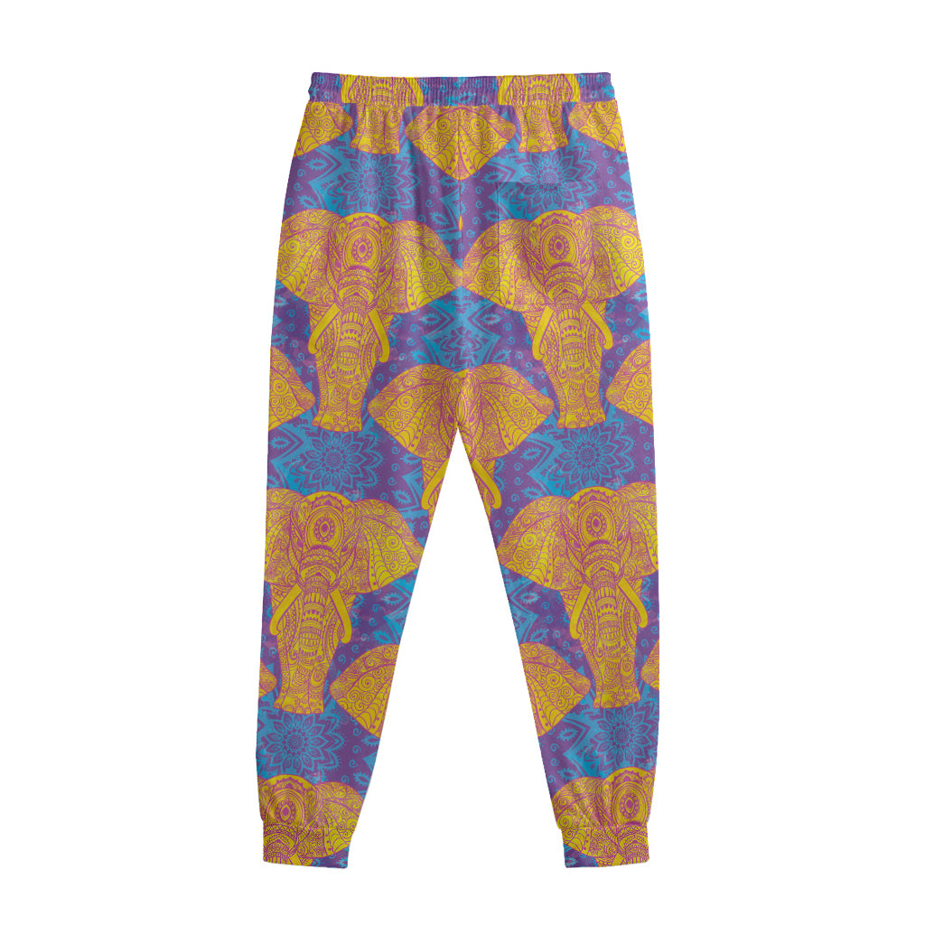 Yellow Mandala Elephant Pattern Print Sweatpants