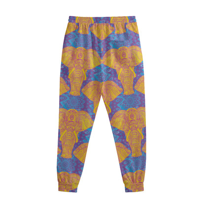 Yellow Mandala Elephant Pattern Print Sweatpants