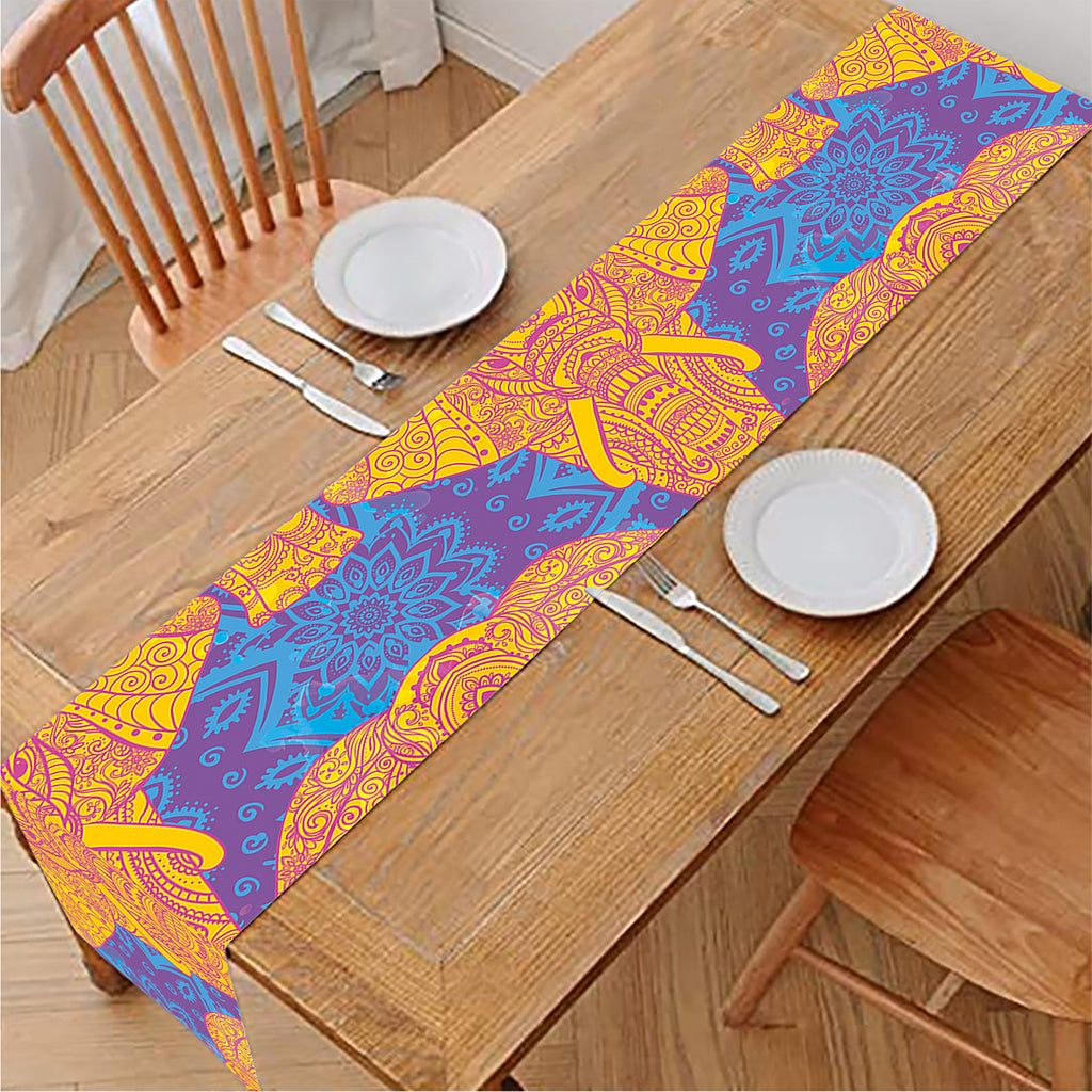 Yellow Mandala Elephant Pattern Print Table Runner