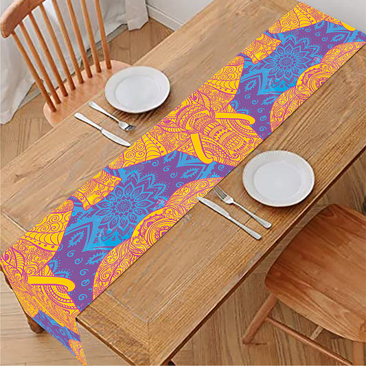 Yellow Mandala Elephant Pattern Print Table Runner