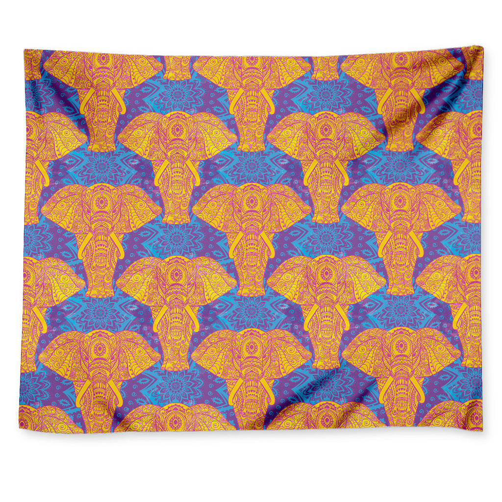 Yellow Mandala Elephant Pattern Print Tapestry