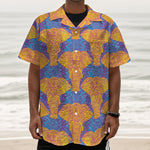 Yellow Mandala Elephant Pattern Print Textured Short Sleeve Shirt