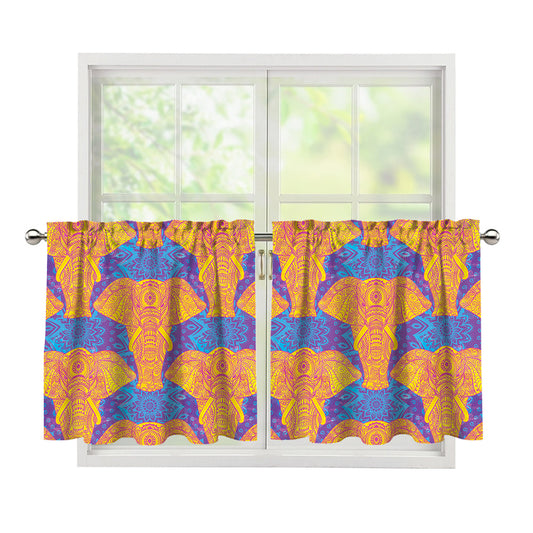 Yellow Mandala Elephant Pattern Print Tier Curtains