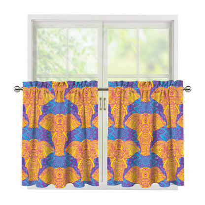 Yellow Mandala Elephant Pattern Print Tier Curtains