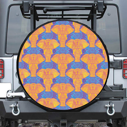 Yellow Mandala Elephant Pattern Print Tire Cover