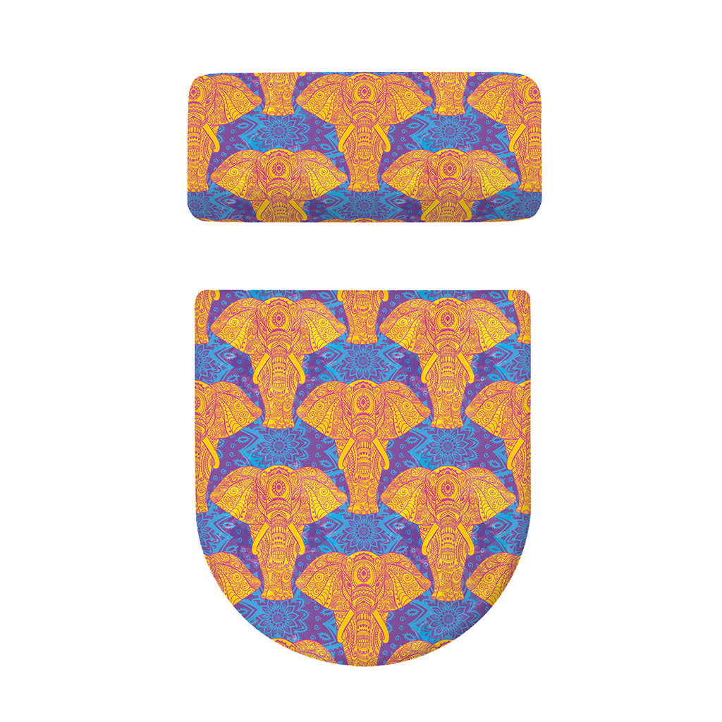 Yellow Mandala Elephant Pattern Print Toilet Lid And Tank Cover Set