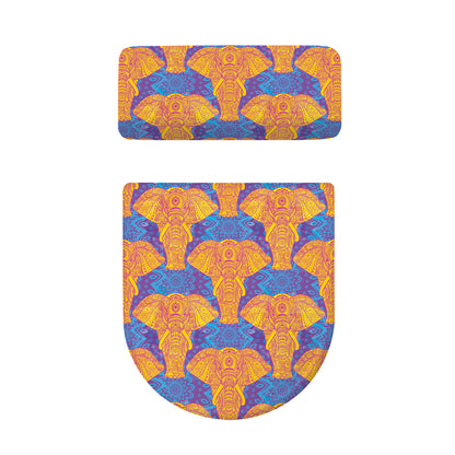 Yellow Mandala Elephant Pattern Print Toilet Lid And Tank Cover Set
