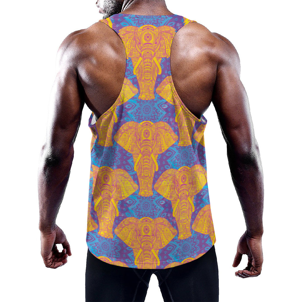 Yellow Mandala Elephant Pattern Print Training Tank Top