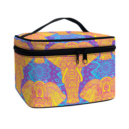 Yellow Mandala Elephant Pattern Print Travel Makeup Bag
