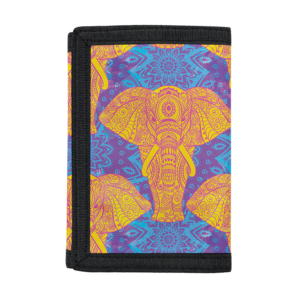 Yellow Mandala Elephant Pattern Print Trifold Wallet