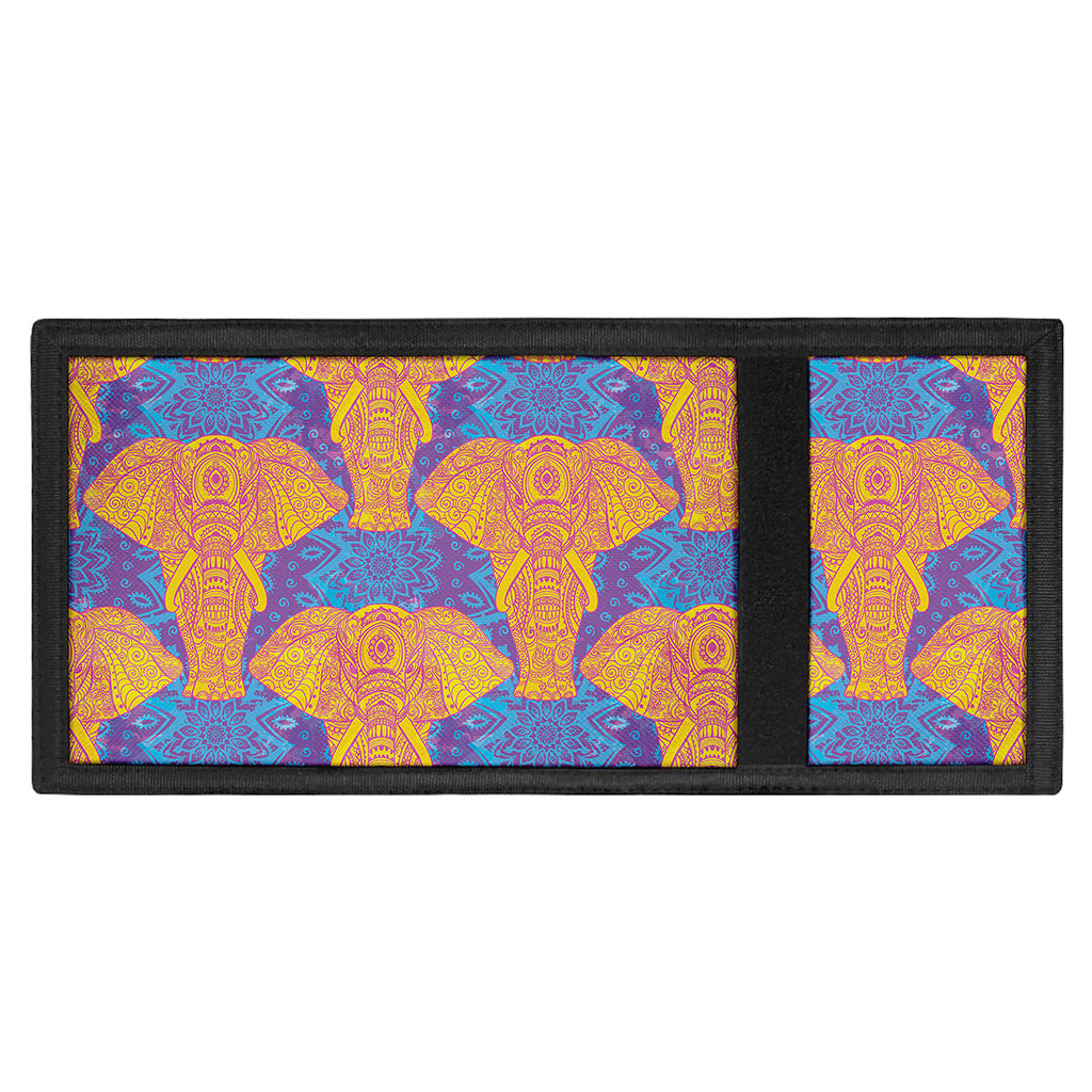 Yellow Mandala Elephant Pattern Print Trifold Wallet