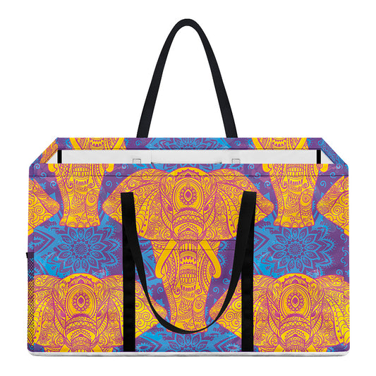 Yellow Mandala Elephant Pattern Print Utility Tote Bag