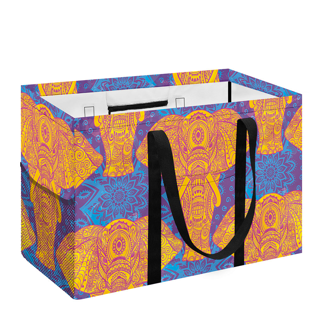 Yellow Mandala Elephant Pattern Print Utility Tote Bag