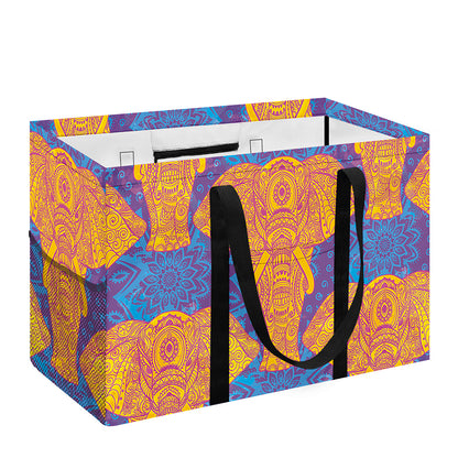 Yellow Mandala Elephant Pattern Print Utility Tote Bag