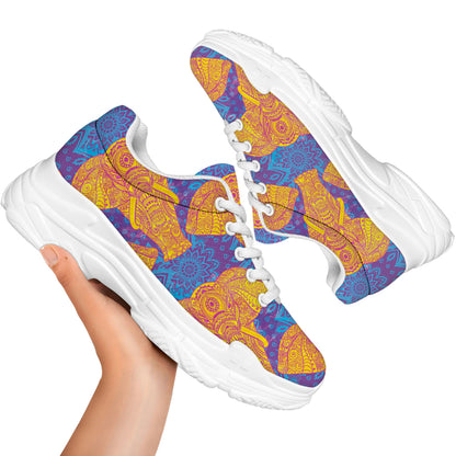 Yellow Mandala Elephant Pattern Print White Chunky Shoes