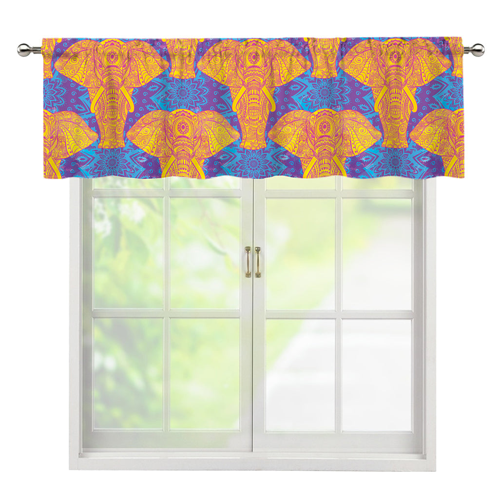 Yellow Mandala Elephant Pattern Print Window Valance
