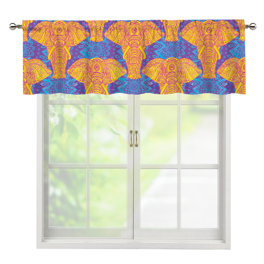 Yellow Mandala Elephant Pattern Print Window Valance