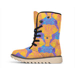 Yellow Mandala Elephant Pattern Print Winter Boots