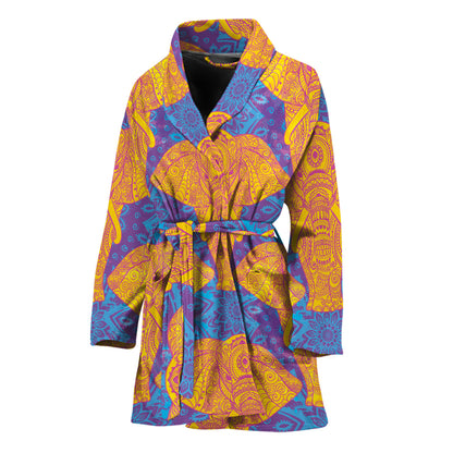 Yellow Mandala Elephant Pattern Print Women's Bathrobe