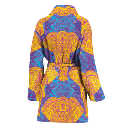 Yellow Mandala Elephant Pattern Print Women's Bathrobe
